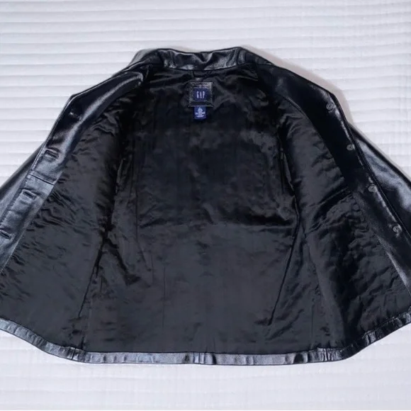 Kids GAP Black Genuine Leather Jacket Size XL - Picture 3 of 7